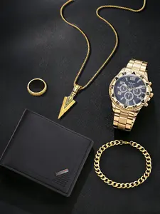 Father's Day Men's Business Watch Set, Fashion Zinc Alloy Wristwatch + Full Accessories + Wallet, Perfect Gift for Dad