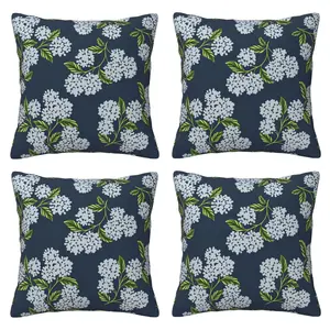 Spring Pillow Cover, Navy Blue Green Hydrangea Pattern Pillow Cover, Flower Pattern Summer Outdoor Seasonal Decoration Farmhouse Style Cushion Cover, Suitable for Home Sofa Beds, 4-piece Set with Double sided Printing