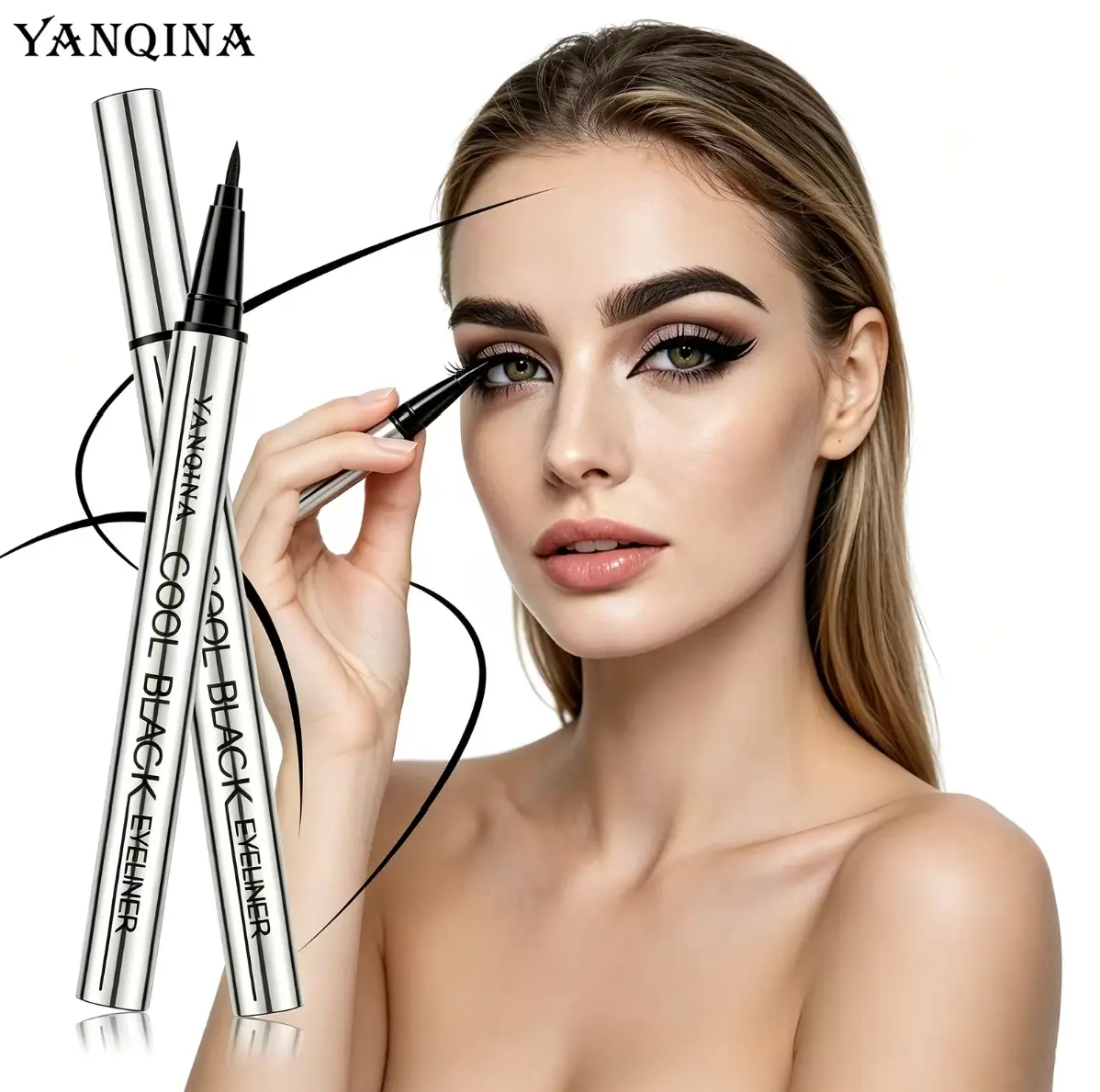 3PCS Vegan Jet Black Matte Eyeliner Pen, Waterproof Long-Lasting Smudge-Proof Creamy Gel Liner with Silky Smooth Texture, Cosmetic Eye Makeup Product