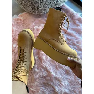THE RIVETER Chestnut Tan Faux Leather Platform Combat Boot