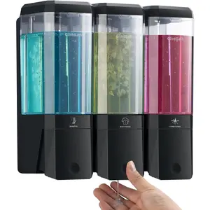 Shampoo and Conditioner Dispenser,Shower Dispenser 3 Chamber No Shampoo Dispenser for Shower Wall Mounted Shower Soap Dispenser for Hotel,Large Capacity 3 * 500ML, Black