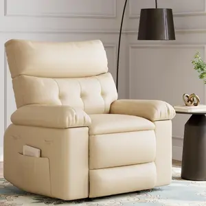 GARVEE Oversized Recliner Chairs with Heat and Massage - 360° Swivel Manual Rocking Chair for Adults with Cup Holder in Creamy, Brown, Tan, and Grey Options for Living Rooms and Bedrooms.