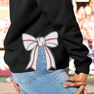 Baseball Stitch Bow Applique Sweatshirt - Side Bow Embroidery Design - Wide Ribbon Sports Bow, Girly Applique