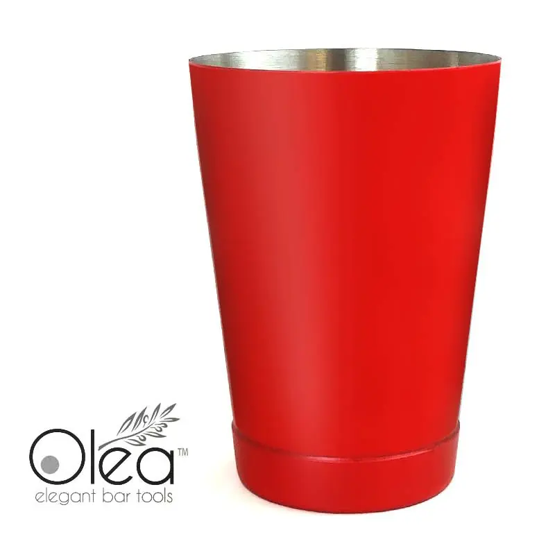 Olea™ 16oz Weighted Stainless Steel Bar Cocktail Shaker - Durable Metallic Red Tin Mixology Utensil, Neon Glow Under Black Light for Cocktail Prep