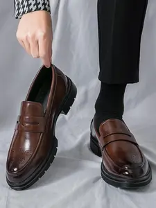 Men's Business Style Solid Color Slip on Dress Shoes Formal Shoes, Fashionable Comfortable Loafers for Work Office, Male All-match Shoes for Daily Wear