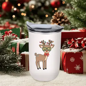 1pc 10oz Insulated Mug, Cartoon Reindeer, Stainless Steel Portable Coffee Mug, Toothbrush Mug, Mouthwash Mug, Water Bottle, Birthday Gift, Christmas, Valentine's Day, Bathroom/Back-to-School Gift (Mug Only) Suitable for Gift Giving