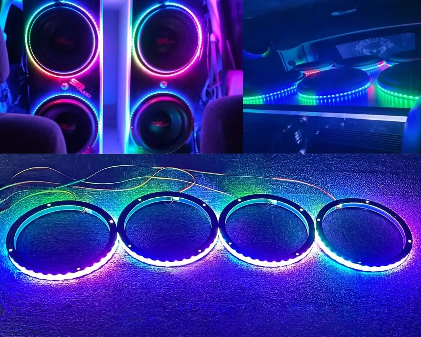 4PCS 10" RGB Dream Color Chasing LED Speaker Rings, Flowing Multi-Color Audio Accent Lights with App & Remote Control, Waterproof Speaker Ring Kit Fits for Car Truck Slingshot Motorcycle