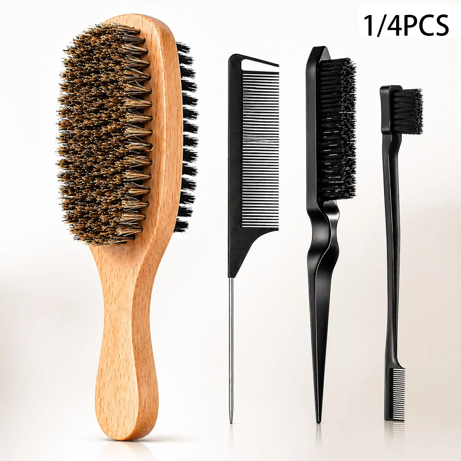 Double-Sided Boar Bristle & Nylon Hair Brush, Wooden Detangling Styling Brush for Hair Style, Smoothing, Scalp Massage, Beard Care & Daily Hair Grooming for Men & Women