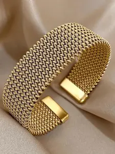 Vintage Stainless Steel Woven Mesh Open Bracelet, Titanium Steel Bangle, Women's Fashion Design, Ideal for Daily Commute Parties, Enhances Elegance