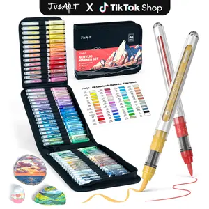 [JusArt] 48 Colors Acrylic Paint Markers Set (Painting Bag), Waterproof Flexible Tip Acrylic Markers, Premium Paint Pens for Various Surfaces, Acrylic Paint Markers, Markers for Coloring, Art Supplies, Acrylic Marker, Coloring Supplies