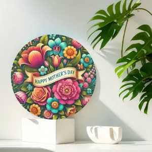 1pc Happy Mother's Day Metal Wall Plaque - Retro Floral Bouquet Sign with Wall Mount, 8x8 Inch Iron Flower Decoration Suitable for,, Office - English Text & Blooming Flowers Holiday Gift