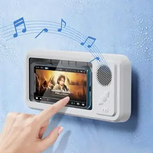 Waterproof Shower Phone Holder with Bluetooth Speaker, 360° Rotation Wall Mount for Bathroom – Touch Screen Compatible, Hands-Free for Movies & Music While Showering, Bath Lover Gift Adjustable Landscape Cellphone Smartphone