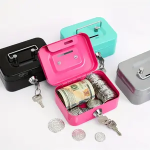 Portable Metal Key Lock Safe Box, Compact Anti-Theft Mechanical Security Deposit Organizer For Cash, Jewelry And Small Valuables, Multipurpose Storage Case For Home, Office, Travel, Practical Present For Teen Girls