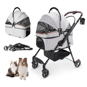 4-Wheel Foldable Pet Stroller for Dogs & Cats  360 °   Rotating Wheels, Separable Carrier & Travel Bag for Small Animals