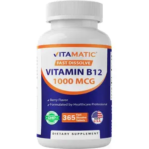 Vitamin B12 1000mcg Fast Dissolve Tablets 365 Count Natural Berry Flavor Methylcobalamin Vitamin Supplement Supports Energy Metabolism Nervous System Health Cardiovascular Support and Healthy Red Blood Cells