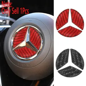 Suitable for Mercedes-Benz car steering wheel sticker airbag cover trim carbon fiber red sticker, suitable for Mercedes-Benz CLA GLA New C E-Class 16-19 Car Accessory