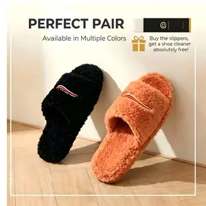 2026 Winter Furry Slippers for Men Women, Trendy Fluffy Fur Warm Open Toe Slides, Soft Plush Lining Anti-slip Sole Flip Flops, Breathable Lightweight Cozy House Shoes, Casual Daily Wear Indoor Outdoor Footwear for Home Bedroom Living Room