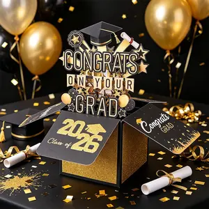 1/2/3 black gold three-dimensional graduation cards, foldable design, easy to assemble, store and mail, perfect as graduation gifts, party decorations, thank-you cards and all graduation celebration occasions
