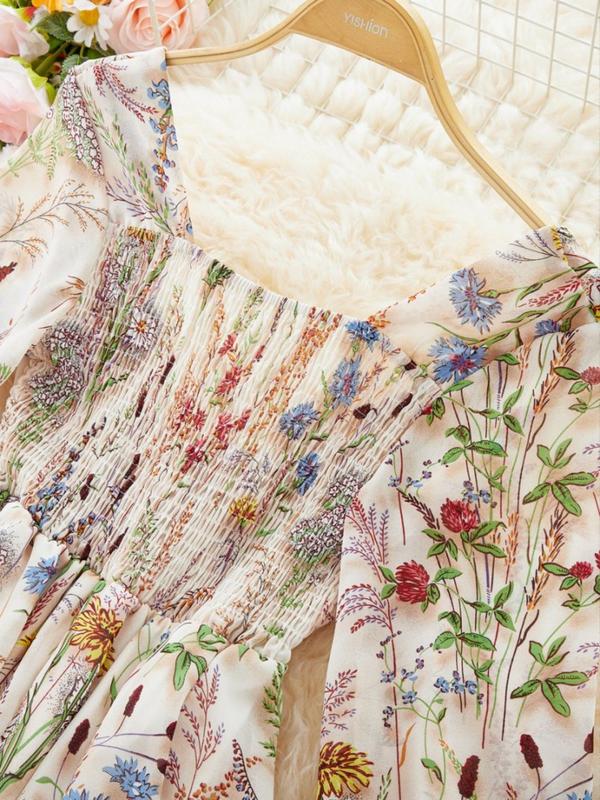 Elegant Floral Print Dress for Women, French Style Fashionable Ladies' Clothing, New Arrival European Inspired Design Casual Wear