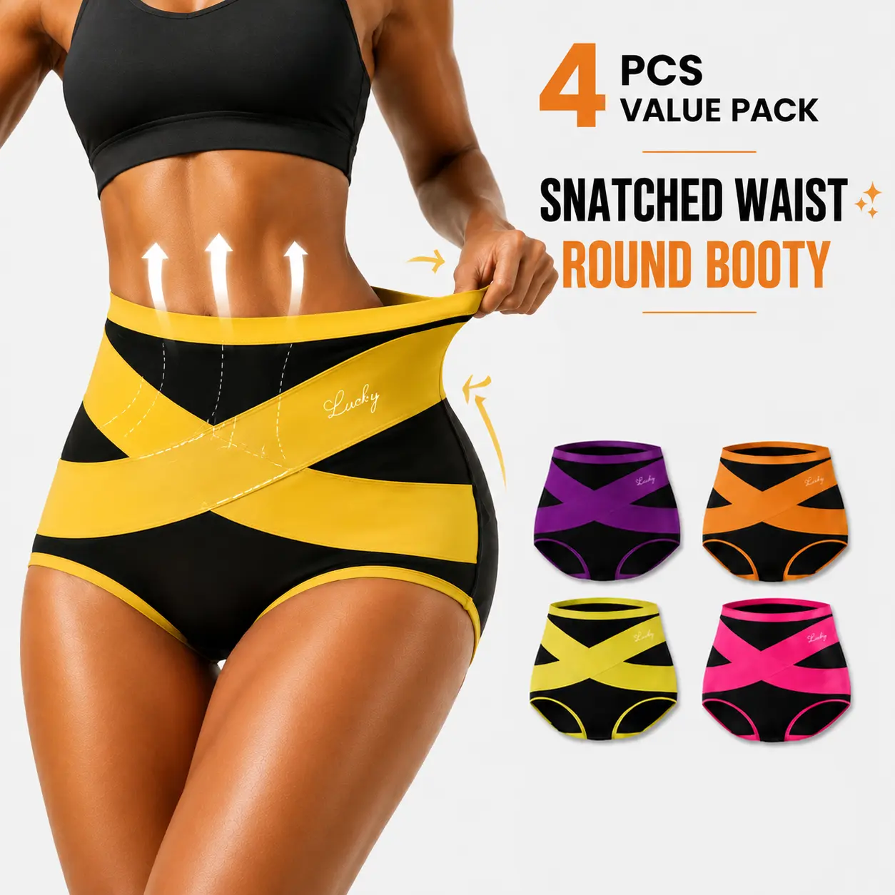 Women's High Waisted Briefs - 4-Pack Fashion Comfy Underwear, Soft Full Coverage Compression, Mixed Colors for All-Day Wear
