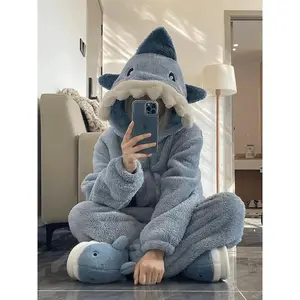 2025 Cute Blue Shark Pajama Long-Sleeve Onesie Animal Print Autumn Homewear Winter Sleepwear Cosplay Costume for Women and Men 2025