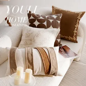 French Linen Pillow Cover Only - 18x18 Brown Pillowcase,Dual Texture (Smooth/Woven) for Seasonal Decor, Zippered & Machine Washable,French Style,Designer Series