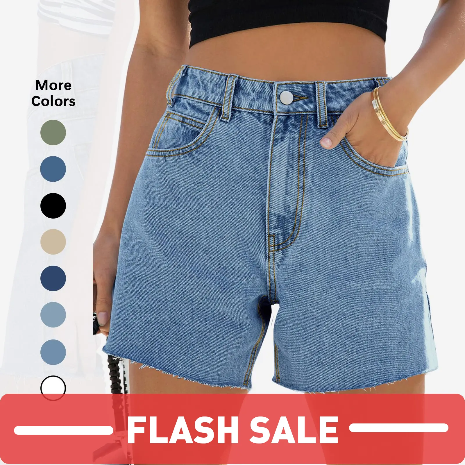 Flowyair Women's Denim Jorts, Basic High Waisted Baggy Mom Shorts with Raw Hem, Stretchy Cotton Blend for Casual Summer Wear, Jean Shorts For Women, Women's Clothing