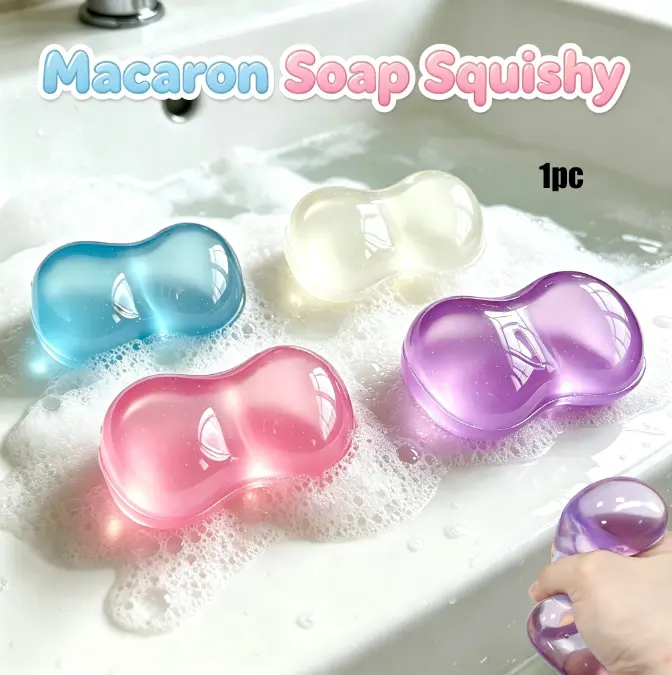 1 Count Translucent Macaron‑Soap Squishy, Glossy Slow‑Rebound Squeezing Fidget Ball, Cute Sensory Anxiety & Stress Relief Desk Toy