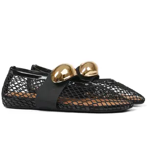 Women's Mesh Ballet Flats Fashion Round Toe Fishnet Shoes Buckle Strap Mary Jane Shoes Ladies Casual Office Daily Wear