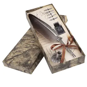 English Calligraphy Feather Dip Quill Pen Writing Ink Set Stationery Gift Box with 5 Nibs