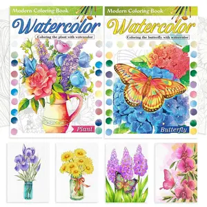 2Pcs Adults Water Coloring Book: 24 Advanced Exquisite Patterns – 100% Cotton 300gsm Paper, A4 Size – for Beginners & Professionals to Enhance & Consolidate Watercolor Techniques (Plant & Butterfly)