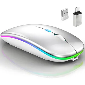 L-HUP013  Wireless Bluetooth Mouse for MacBook Air/Mac/Pro/Laptop/Computer/PC,Rechargeable Dual Mode Switch Mouse Bluetooth 5.2/3.0 and 2.4GHz USB Receiver (Silver)