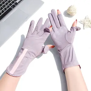 Women's 2-Pack Summer Sunscreen Gloves, Thin Ice Silk, Anti-Ultraviolet, Dew Finger, Touch Screen Compatible, Non-Slip, Breathable, UPF 50 for Driving, Riding