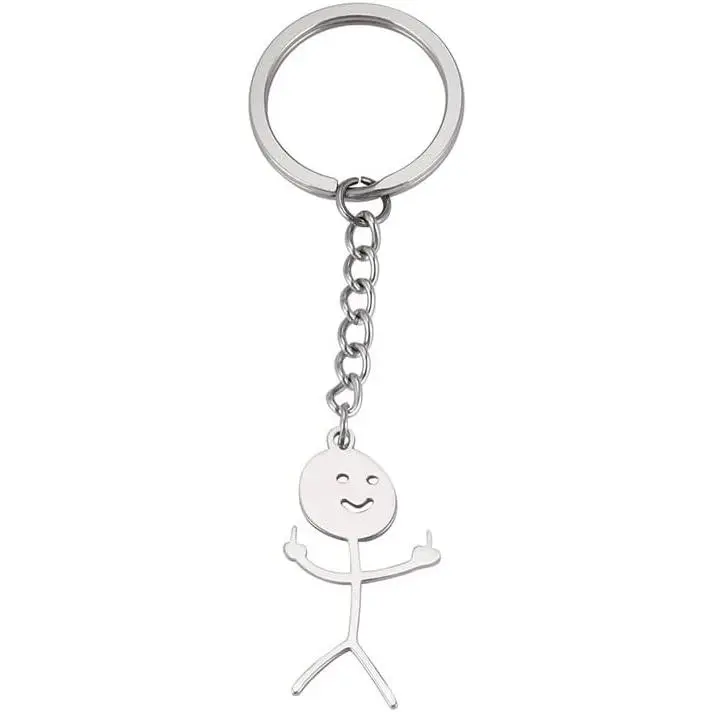 Stainless Steel Funny Doodle Keychain Middle Finger Akimbo Smiley Stickman Keyring Creative Jewerly Gift