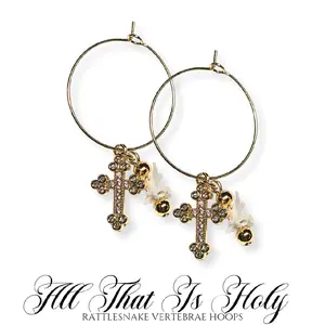 All That Is Holy Rattlesnake Vertebrae Hoop Earrings, Victorian Inspired Real Bone Jewelry, Gold Statement Hoops, Oddity Gift