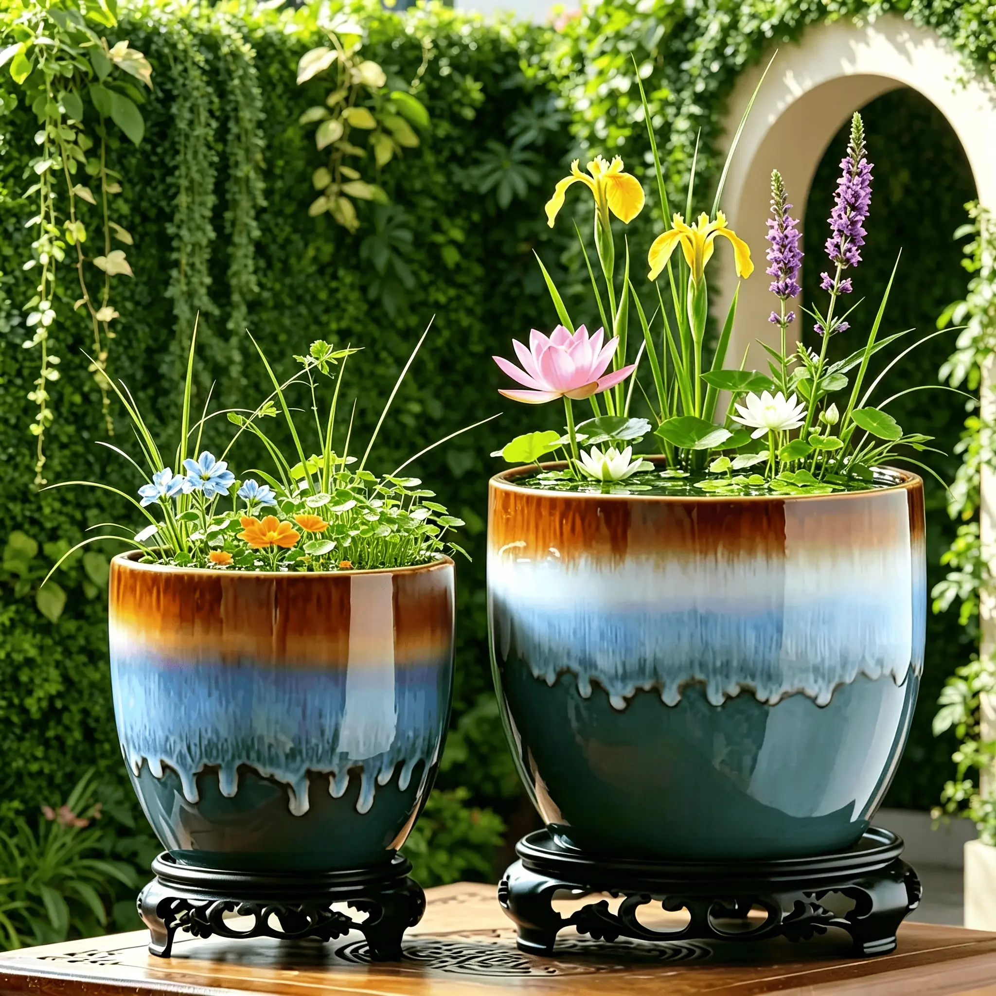 Set of 2 Gradient Glaze Ceramic Plant Pots, Large Medium Flower Planters With Drainage Hole, Decor For Indoor Desktop, Balcony And Patio, Great Gift For Plant Lovers. Plants And Tray NOT Included.