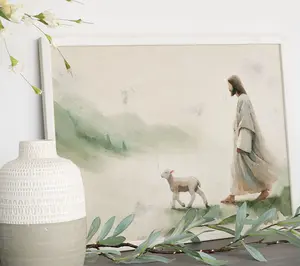 Sincere Surroundings 24" Jesus Walking With Lamb Thin Frame