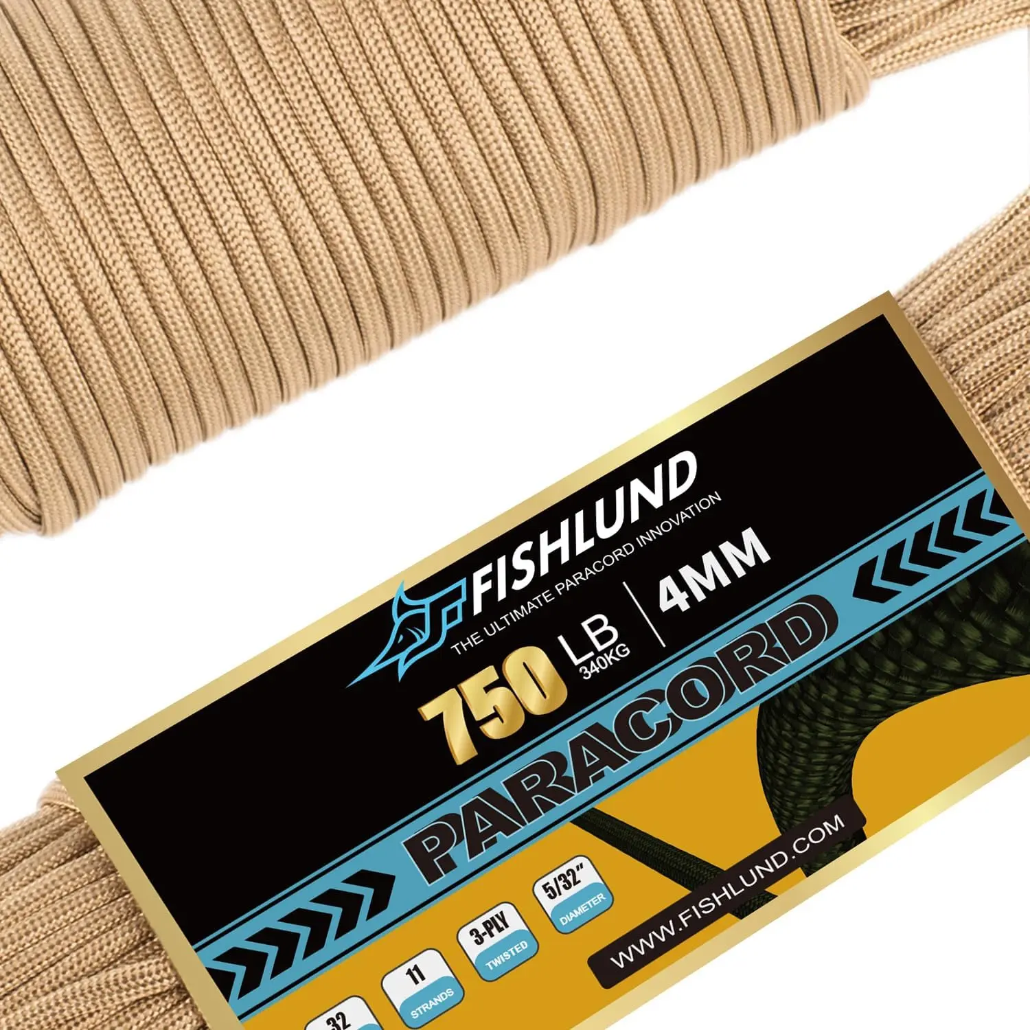 50FT 750lb Heavy-Duty Durable Nylon Paracord Rope, 4mm 11-Strand Parachute Cord for Camping, Outdoor Use, Desert Tan (Home Supplies), Durable Nylon Rope