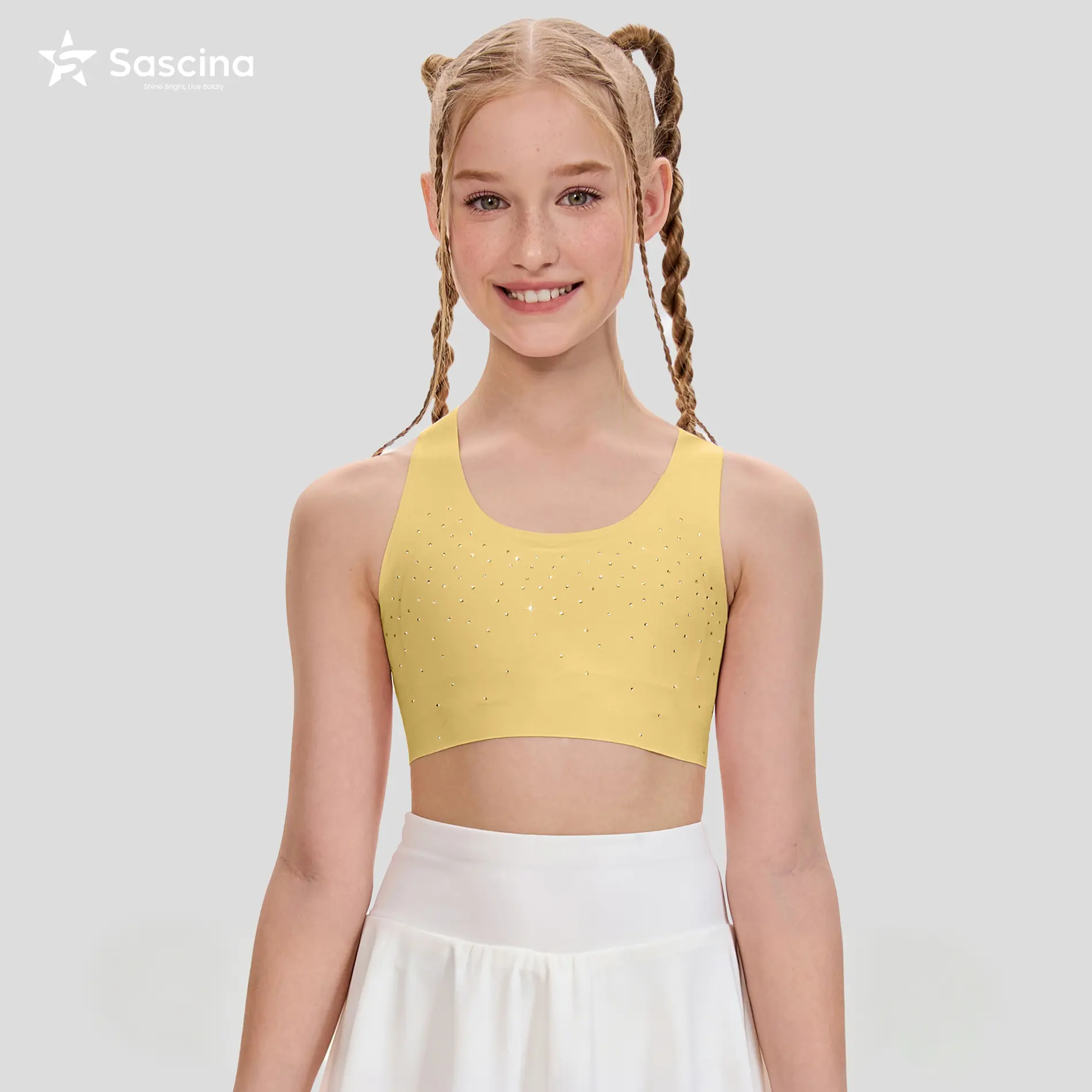 Sascina Girls Training Bras 7-12 with Sparkly Crystal, First Bra Racerback Light Sports Bras - No Pads, Chest Double Lined [418]
