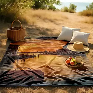 1 piece Venice at dusk canal and vintage leather bag themed flannel blanket - Oversized comfortable flannel sofa blanket, suitable for beds and sofas, modern geometric pattern design, all-season use, digital printing, 100% polyester material