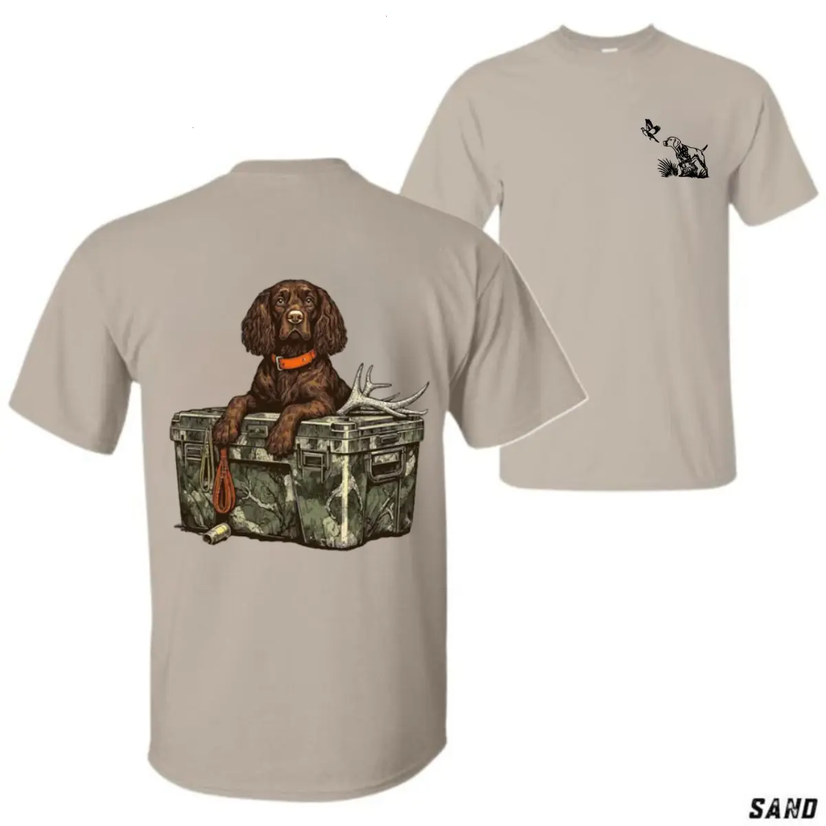 Camo Menswear Tops - Casual Soft Stylish Hunting Dog T-Shirt, Sweatshirt, Hoodie for Boykin Spaniel Hunters, Summer Outdoor Camping, Halloween Gift for Him/Her Cotton Graphic