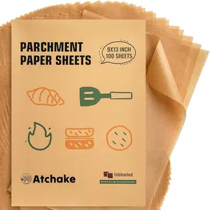 9x13 100PCS Precut Unbleached Brown Parchment Paper Sheets, Non-Stick Greaseproof Baking Paper for Oven Air Fryer, for Cookies Bread Pizza Cake Baking