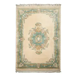 6x9 Hand Knotted Wool Ivory French Aubusson Savonnerie Traditional Plush Pile Silky Sheen Velvety Soft Pile Sculpted embossed Rug