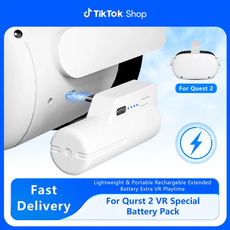 Battery Pack for Oculus Quest 2, 5000mAh Head Strap Battery Pack Compatible with Oculus/Meta Quest 2 Lightweight and Portable VR Extend Power Accessories for Extra 2-4H Playtime Wearable Smartphone White Usb