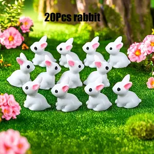 20pcs Resin Cartoon Rabbit Figurines with Ears, Cute Mini Animal Decorations, DIY Vase Filler, Office Desk Ornament