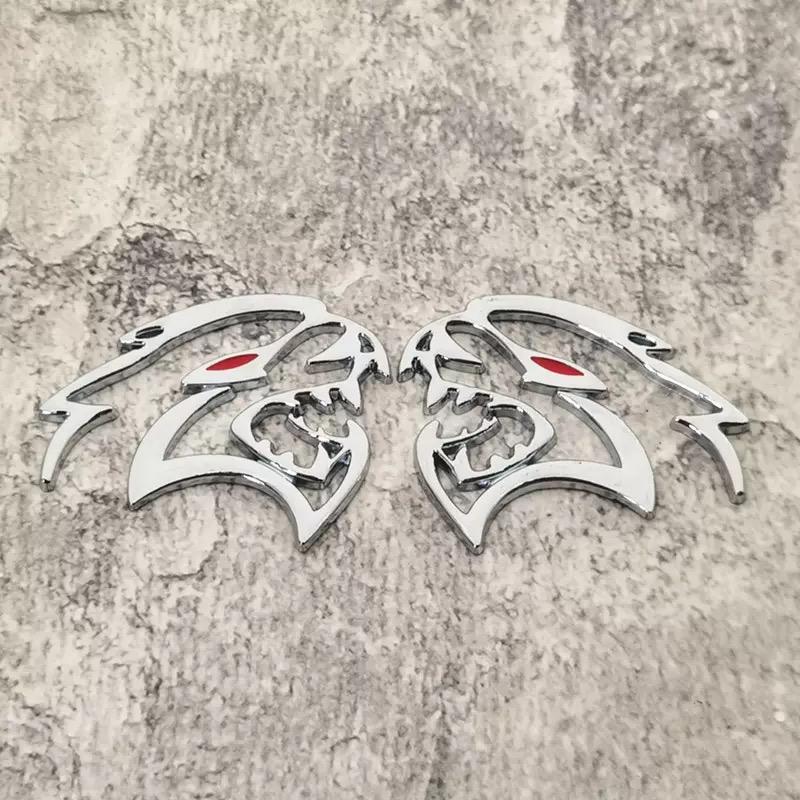 Hugexpen 2pcs Metal Car Logo for SRT Models with Red Eyes Durable Stylish Auto Emblem Alloy Material