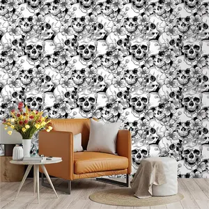 1 piece of minimalist grey skull print wallpaper for bedroom, living room, kitchen, bathroom wall, cabinet renovation, home decoration wallpaper