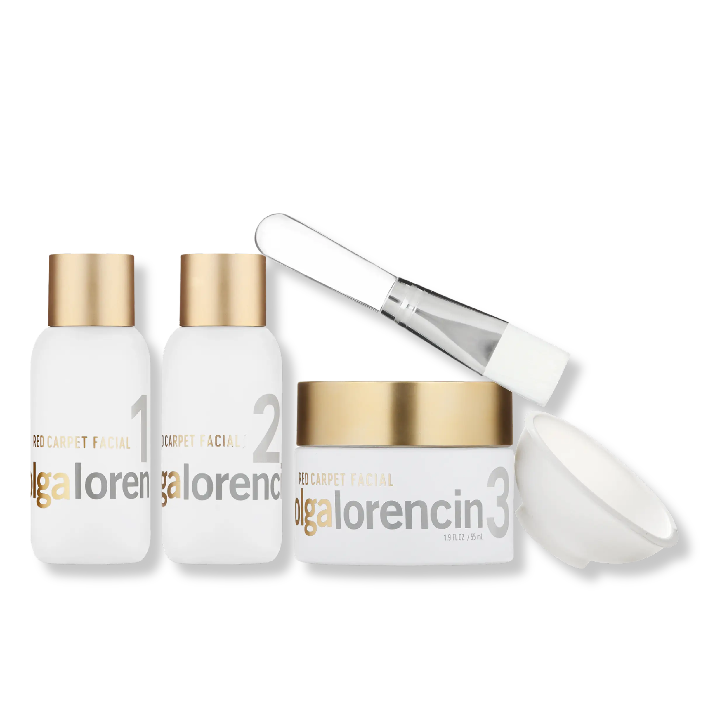 Olga Lorencin Red Carpet Facial in a Box - Lactic Acid & Aloe Blend for Radiant Skin Repair - Includes Peel, Neutralizer, and Mask - Perfect for All Skin Types Pack Brush