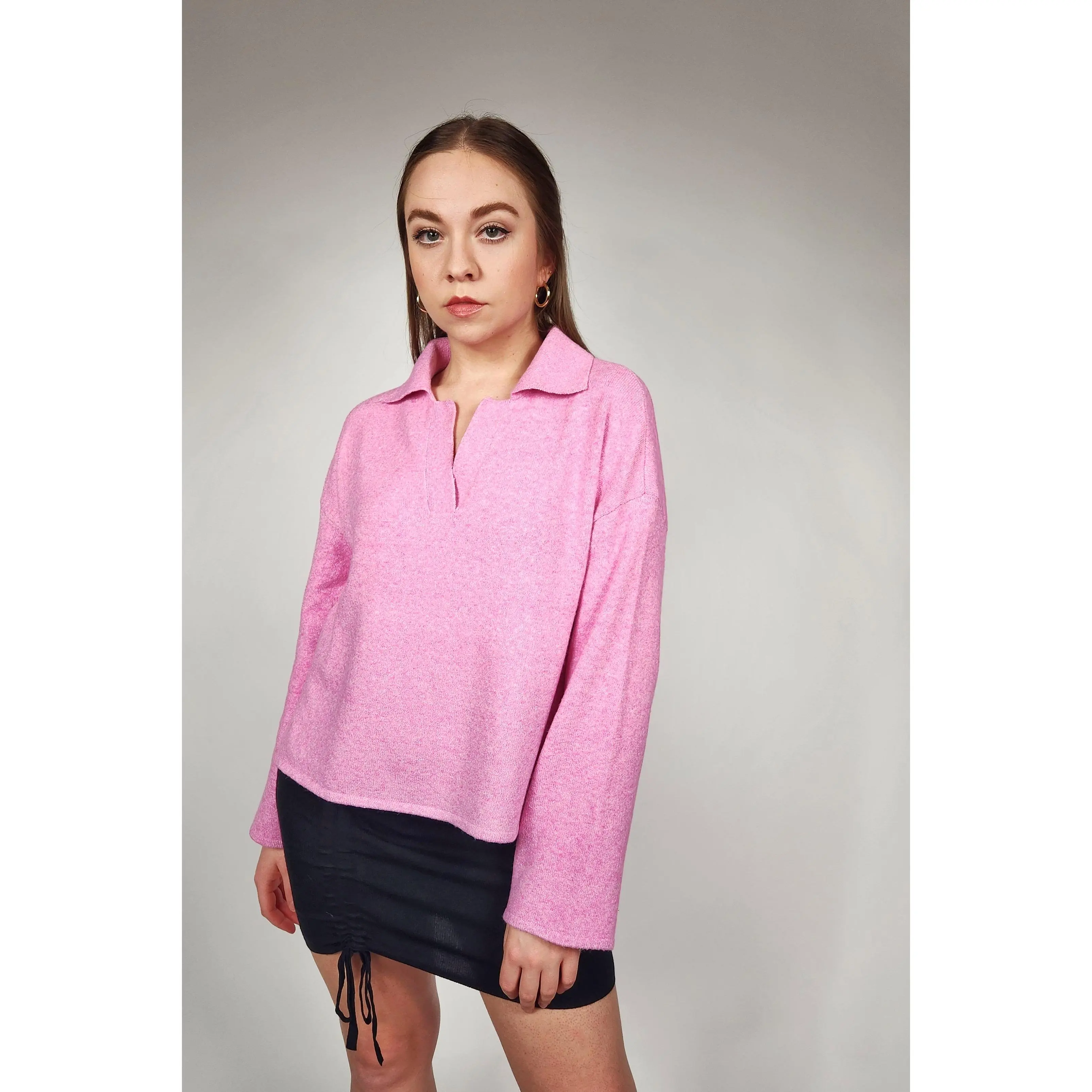 Fuchsia Mélange Polo Sweater