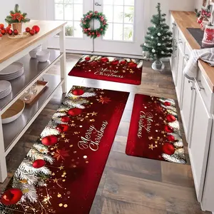 Jit Christmas Gingerbread Man Rug Set, 2/3pcs Kitchen Carpet Decor Gift, Non-Slip Washable Soft Mat for Kitchen Laundry Hallway
